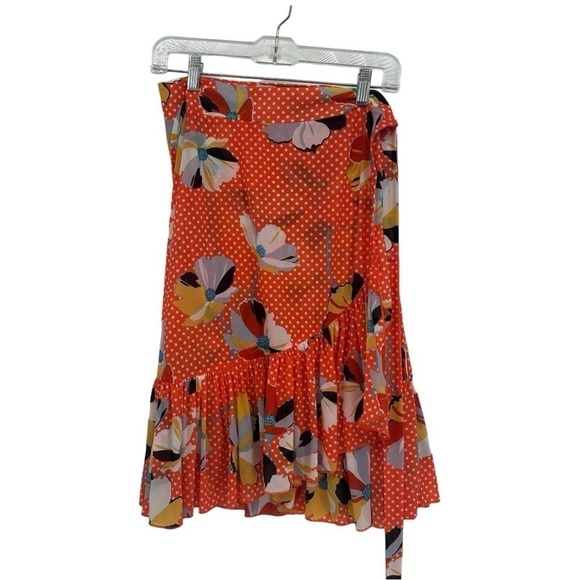 Cabi Polka Dot Floral Mix Print Ruffle Hem Wrap Skirt 6199 Small - Picture 2 of 6